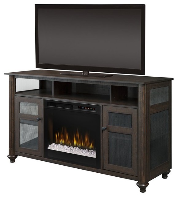 Dimplex Xavier Fireplace TV Stand with Glass Ember Bed in Warm Brown