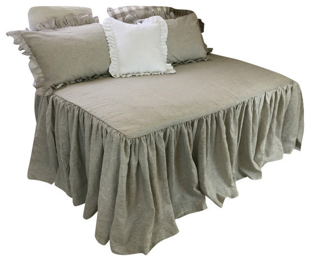 Natural Linen Daybed Cover Ruffled Daybed Cover Traditional