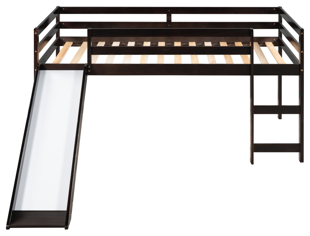 Gewnee Loft Bed with Slide, Multifunctional Design, Twin in Espresso