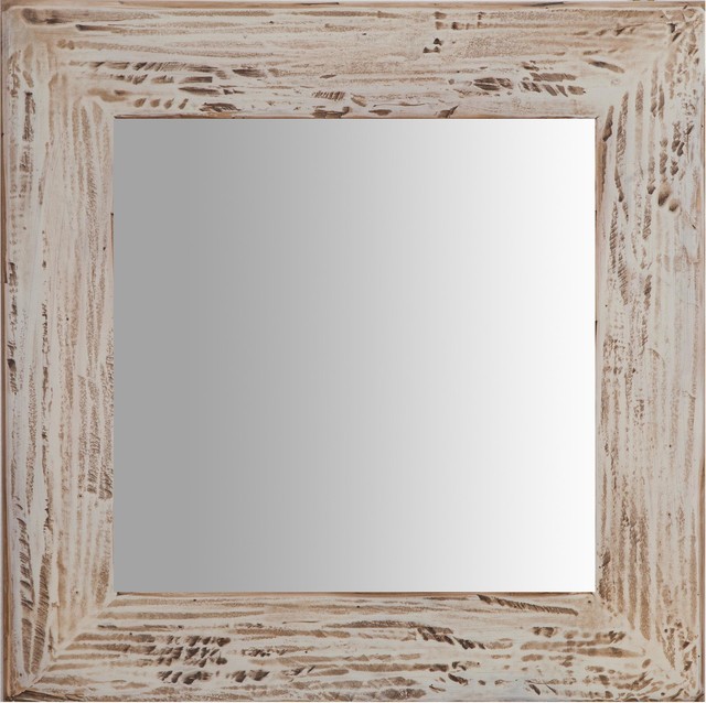 Solid Lime Wood Square Wall Mirror, Cream, 60x60 cm