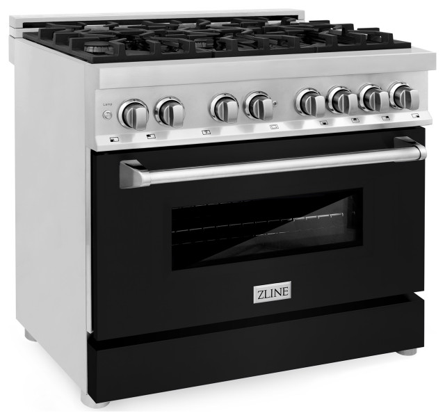 ZLINE 36 in. Professional Dual Fuel Range With Black Matte Door, RABLM36 Contemporary Gas
