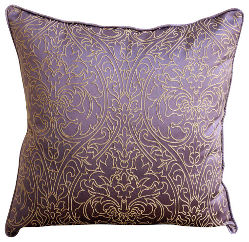 Gold Damask Embroidered 14 X14 Art Silk Purple Pillows Cover Gold Damask Embroidered 14 X14 Art Silk Purple Pillows Cover