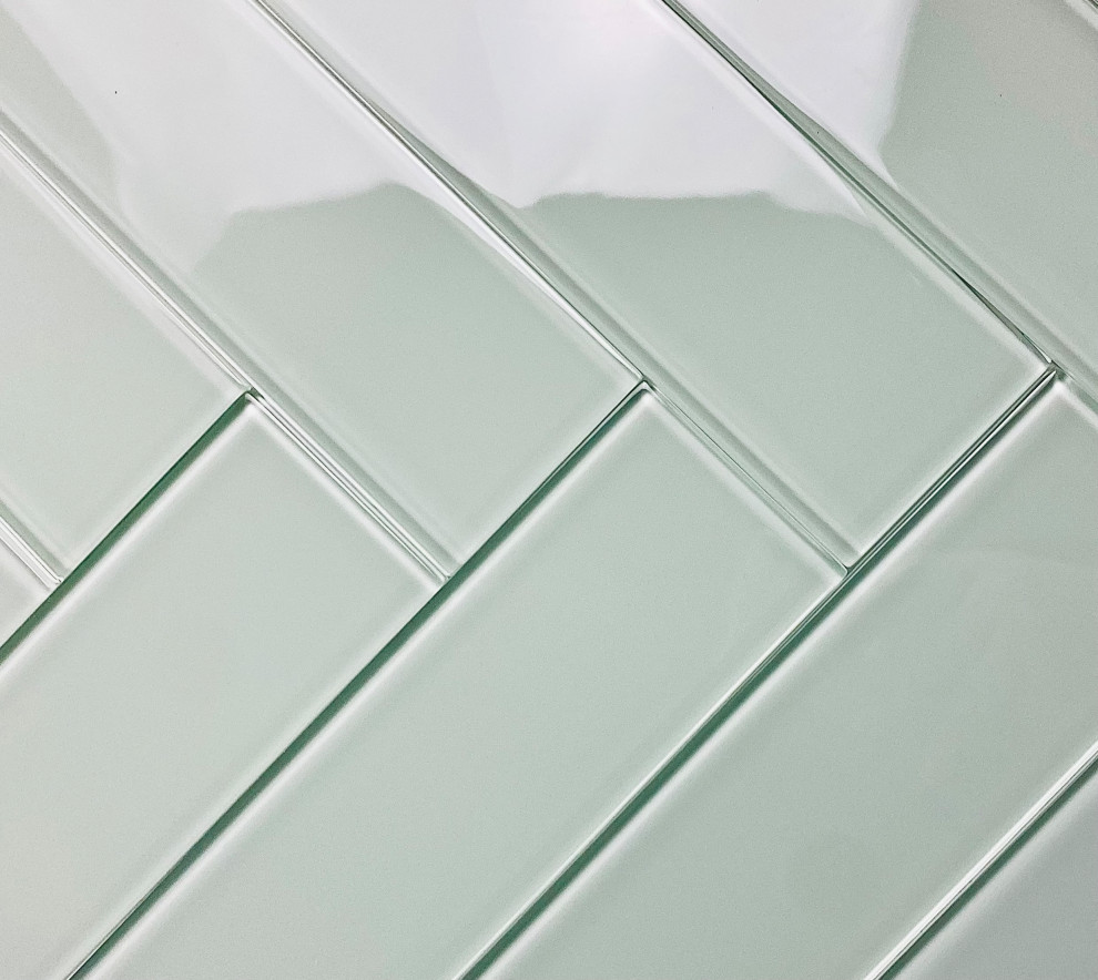 Metro 3 in x 12 in Glass Subway Tile in Glossy Arctic Blue