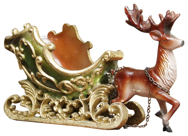 7 5 Elegant Green And Gold Sleigh With Reindeer Table Top 7 5 Elegant Green And Gold Sleigh With Reindeer Table Top Decoration