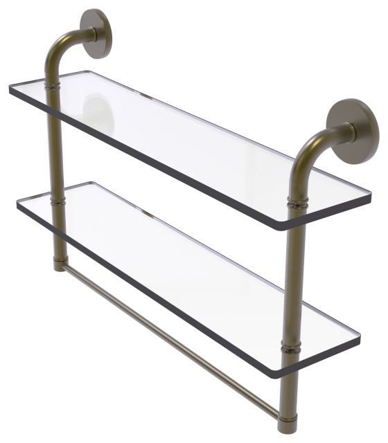 Remi 22" Two Tiered Glass Shelf with Towel Bar, Antique Brass