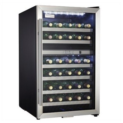 38 bottle Wine Cooler, Black Cabinet with Stainless Steel Door Frame