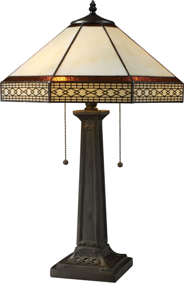 Stone Filigree 2 Light Table Lamp In Tiffany Bronze