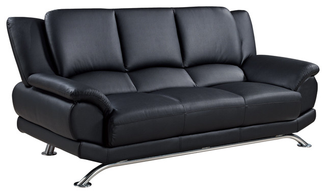 Bonded Leather And Match Sofa With Chrome Legs Black