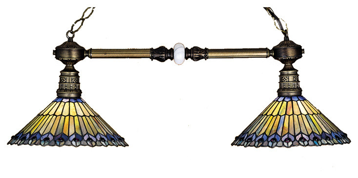 Meyda Lighting 27411 32.5"L Tiffany Jeweled Peacock 2-Light Island Pendant