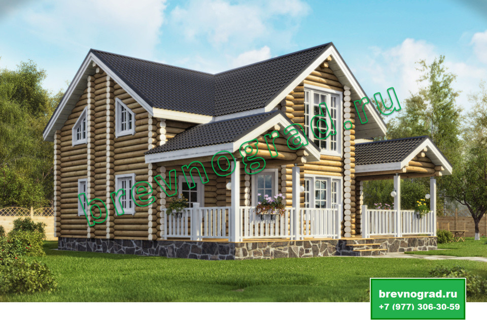 Красивый дом из оцилиндрованного бревна "Крокус" 132 м2