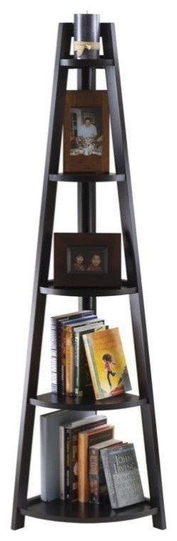 Winsome Adam 5-Tier A-Frame Solid Wood Corner Book Shelf in Black
