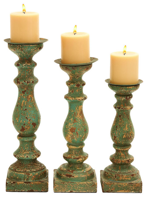 Wooden Candle Holder in Calming Green Finish - Set of 3