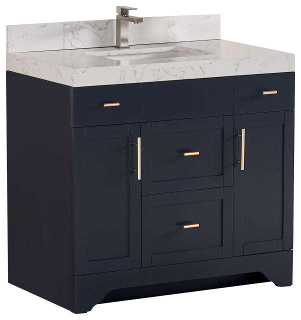 36" Vanity Wood Body and Quartz White (no backsplash) - Transitional ...