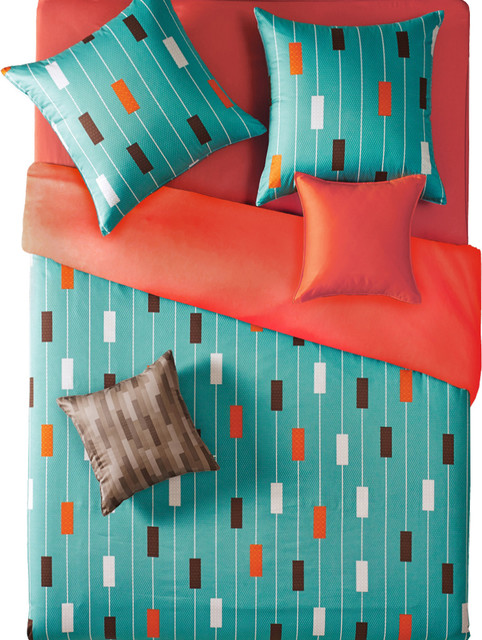 Reversible Teal And Orange Stripe Duvet Cover Set Contemporary Reversible Teal And Orange Stripe Duvet Cover Set Twin