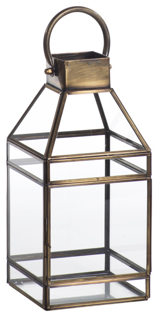 Martino 12" Tall Antique Brass Glass Lantern