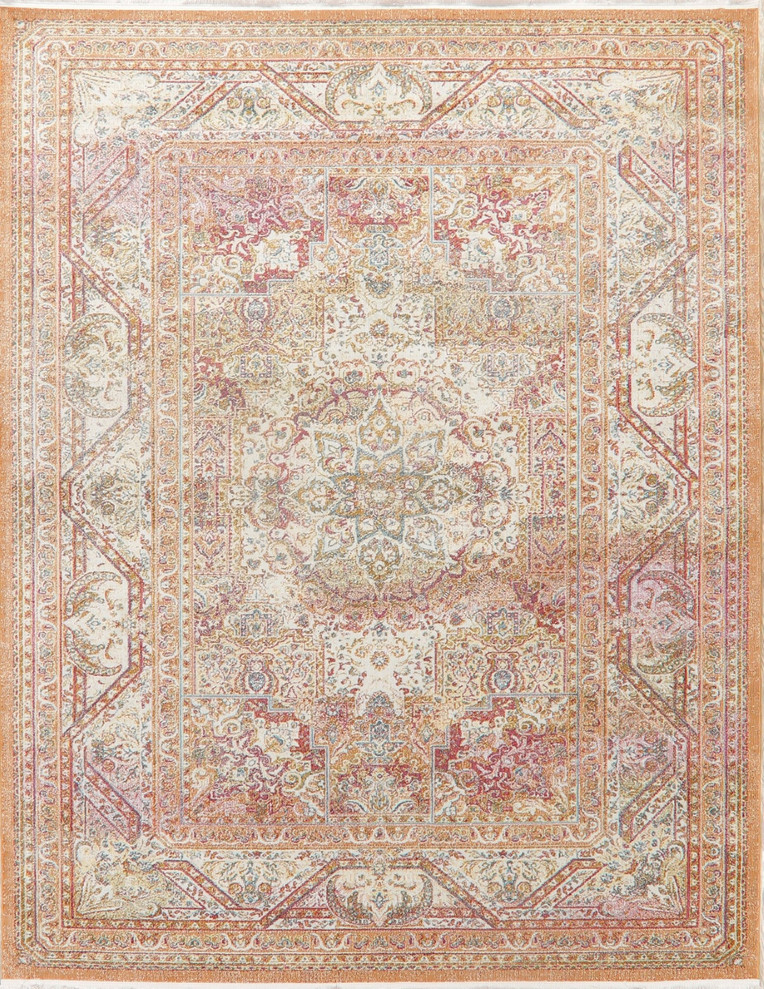 Turkish Distressed Faded Oriental Medallion Geometric Rug, 8 X 10 Ft