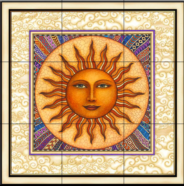 Tile Mural, Celestial Sun With Frame by Dan Morris