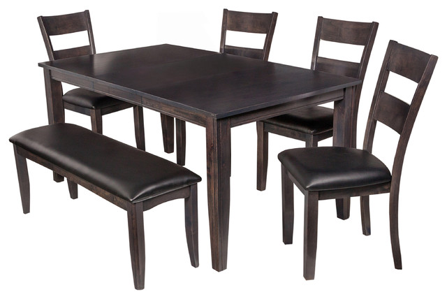 Aden 6 Piece Solid Wood Dining Set Modern Kitchen Table Dark Gray