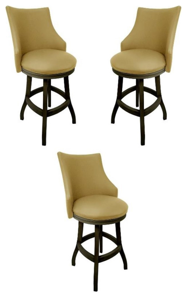 Home Square 30" Swivel Wood Bar Stool in Tan & Dark Shadow Set of 3 Transitional Bar