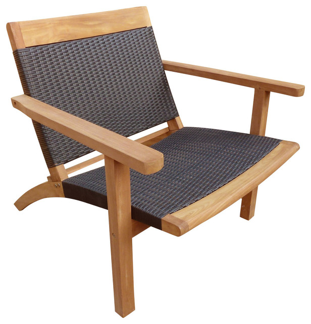 Teak Wood Paris Outdoor Patio Lounge and Dining Chair, Black Tropical