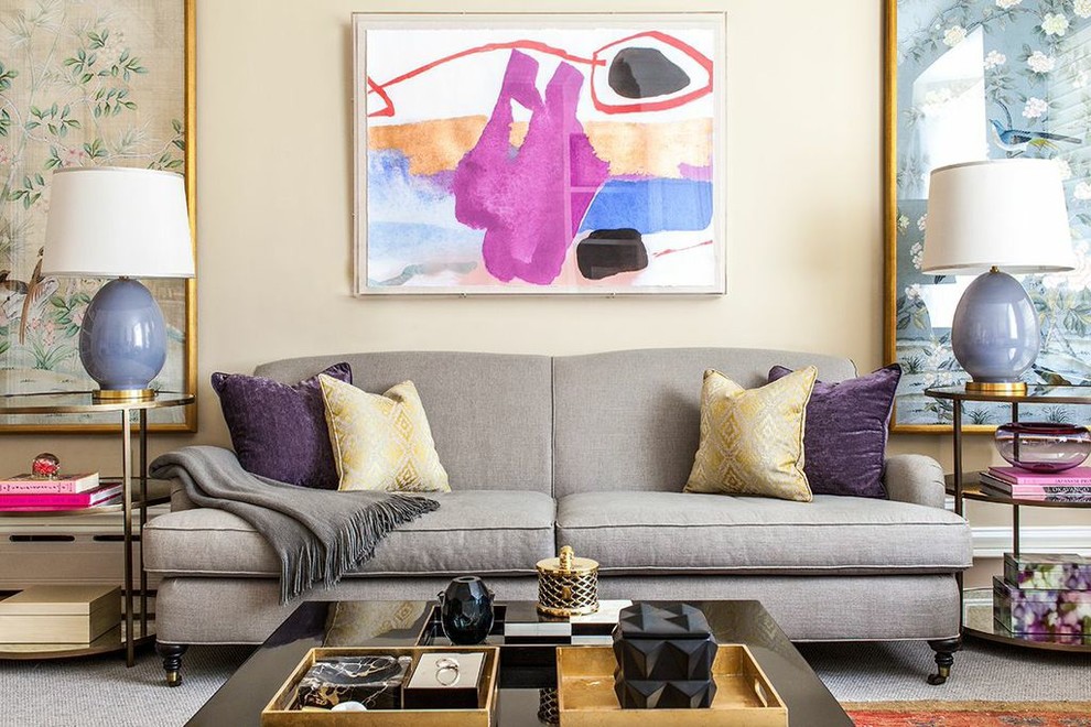 Transitional living room photo in Boston