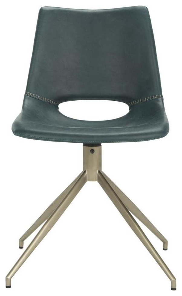 Yates Midcentury Modern Leather Swivel Dining Chair set of 2 Blue / Brass Contemporary