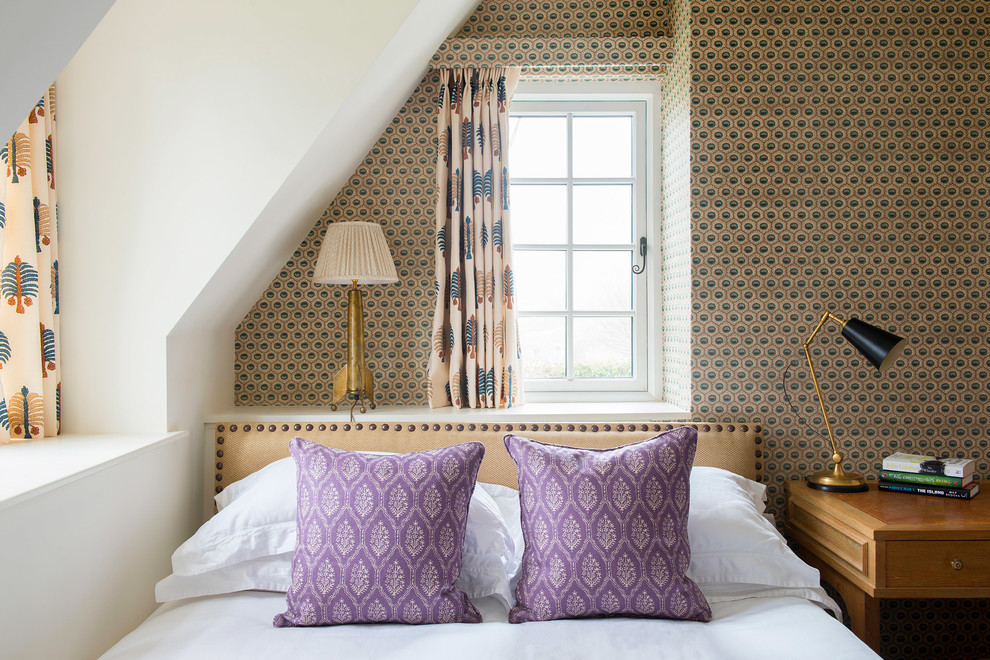 Design ideas for a traditional bedroom in Gloucestershire with multi-coloured walls.