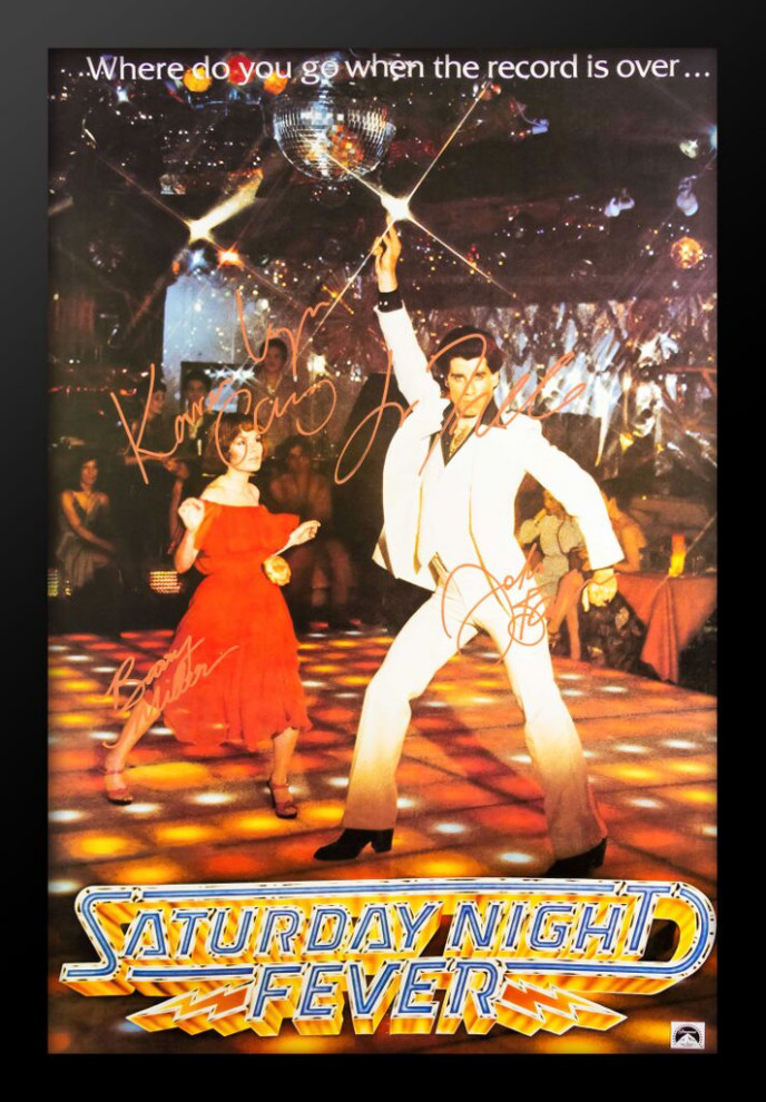 Saturday Night Fever Signed Movie Poster, Custom Frame