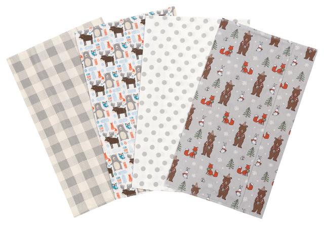 Trend Lab Stag and Moose Flannel Burp Cloth Set 4 Piece