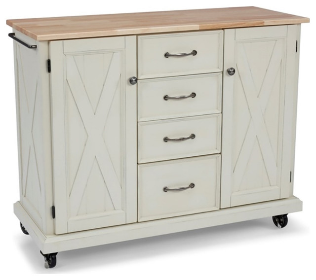 Bowery Hill Engineered Wood Top Kitchen Cart in Off White/Natural Kitchen Islands And Kitchen
