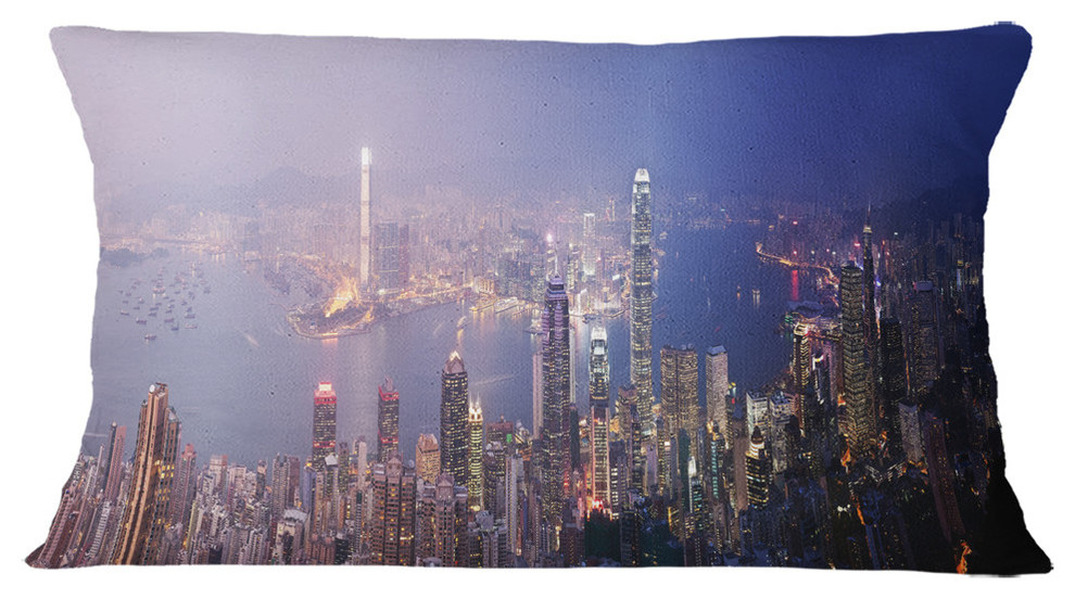 Hong Kong from Day to Night Cityscape Photo Throw Pillow, 12"x20