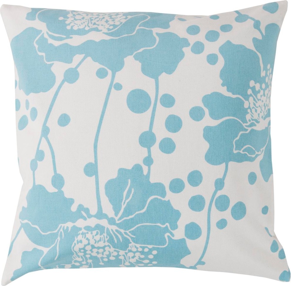 Surya Alluringly Abstract Floral Pillow, Sky Blue, 20"x20", Down Filler