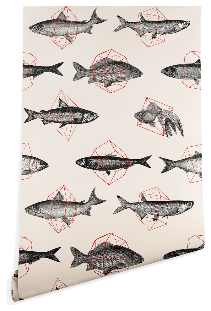 Deny Designs Florent Bodart Fishes, Geometrics Wallpaper, Beige, 2'x4'