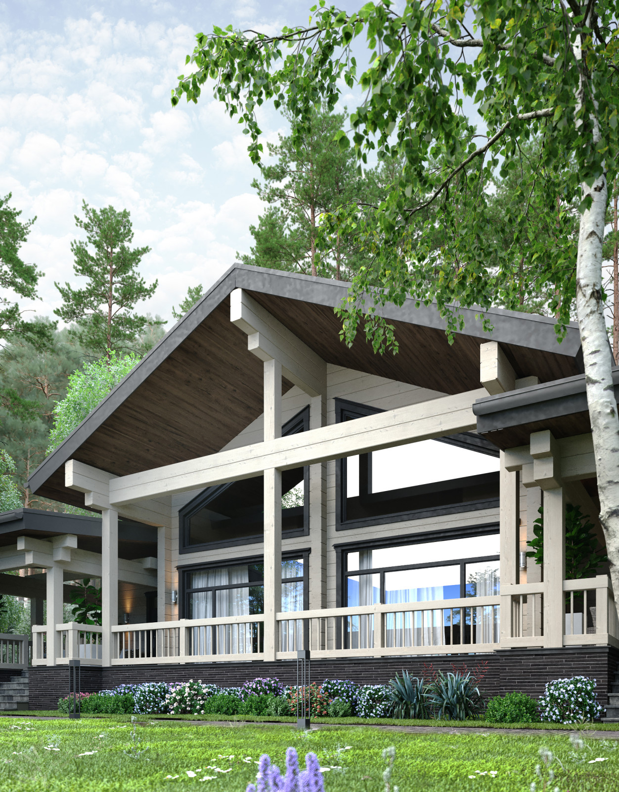 Дом из клееного бруса в лесу