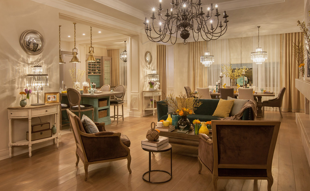 Inspiration for a traditional formal living room in Moscow with beige walls.