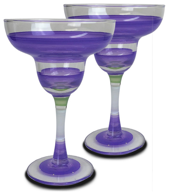 Retro Stripe Purple Margarita Glasses, Set of 2