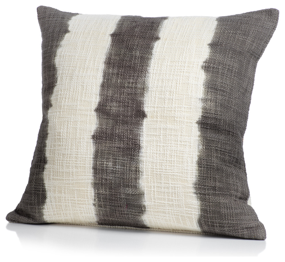 Naxos Tie Dye Gray Stripe Cotton Throw Pillow, 18"x18"