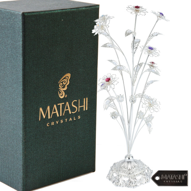 Matashi Silver Plated Crystal Studded Flower Bouquet Centerpiece With