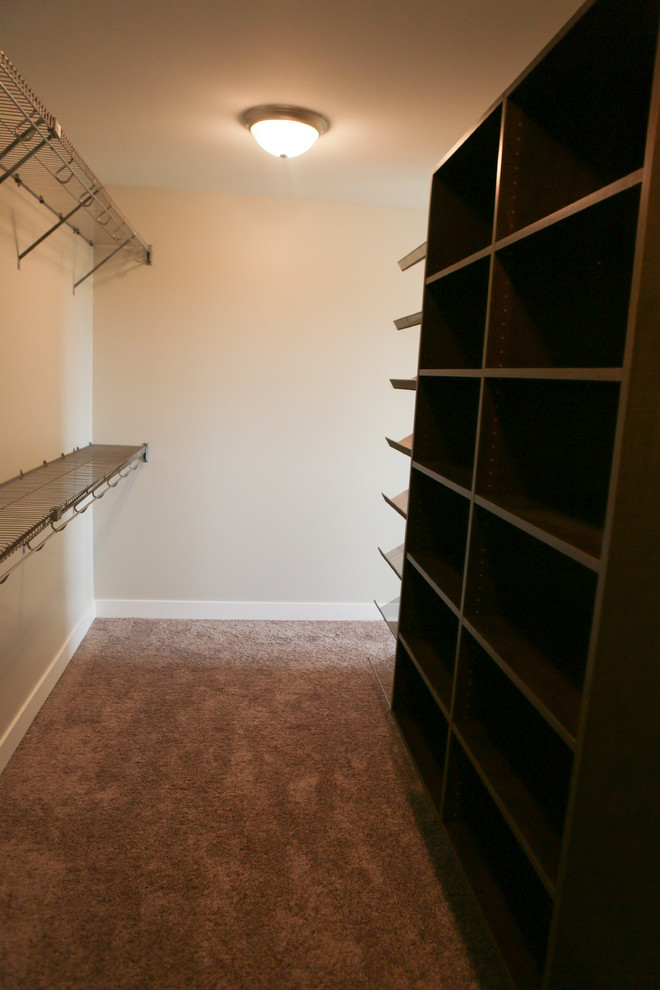 Example of a large transitional gender-neutral carpeted home design design in Chicago with dark wood cabinets