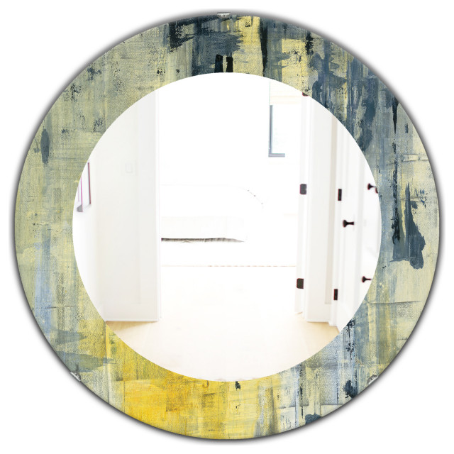 Designart Yellow And Black Element Frameless Oval Or Round Wall Mirror ...