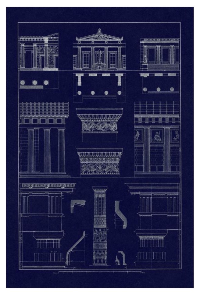 Doric Order Temple Of Zeus And Cased Column Blueprint Paper Art 18 X26 Contemporary Prints And Posters By Global Gallery