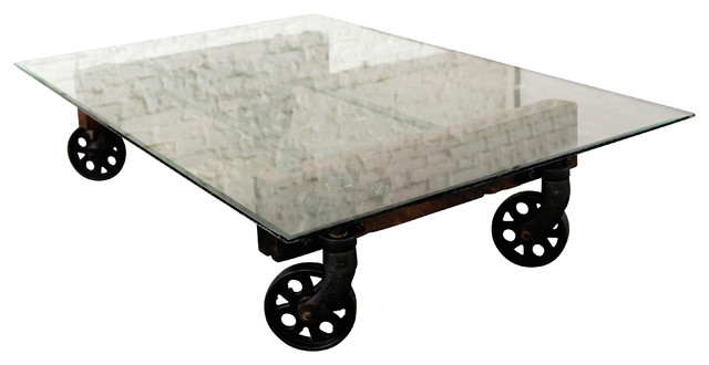 Reclaimed Cast Iron Coffee Table With Gl Top Reclaimed Cast Iron Coffee Table With Gl Top