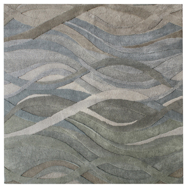 Abstract Waves Contemporary Rug, Silver-Gray, 8'x10'