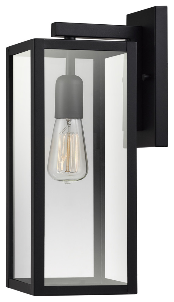 Bowery 1 Light Matte Black Indoor Outdoor Wall Sconce With Clear Glass Shade