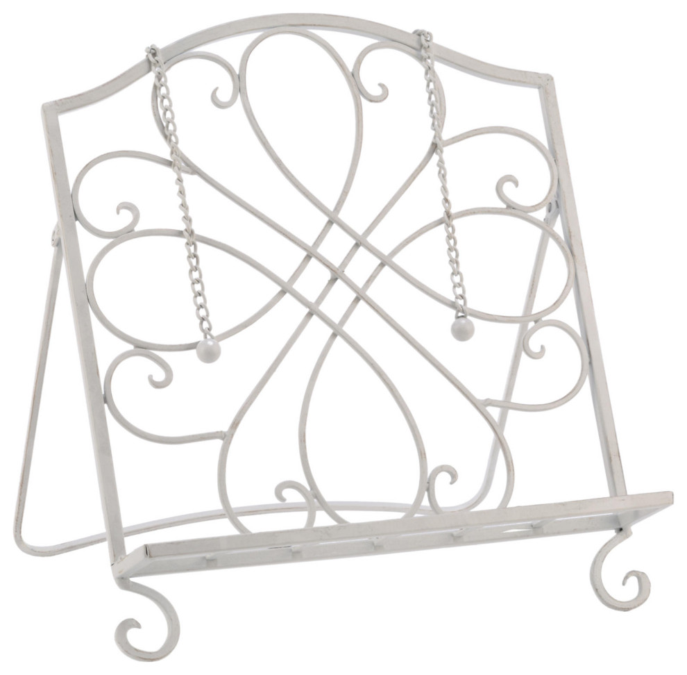 White Metal Cookbook / Recipe Stand Traditional Cookbook Stands And