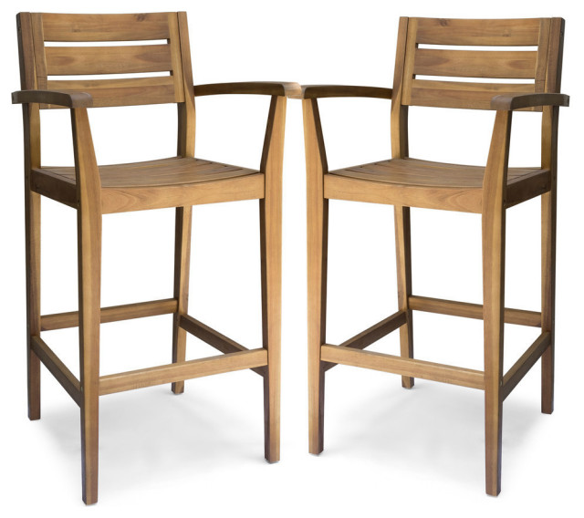 GDF Studio Stamford Outdoor Rustic Acacia Wood Barstool, Set of 2