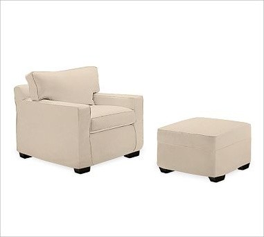 PB Square Upholstered Armchair, Down-Blend Wrap Cushions, Everydayvelvet Buckwhe