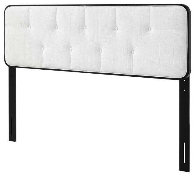 Tufted Headboard, Queen Size, Wood, Fabric, Black Beige, Modern