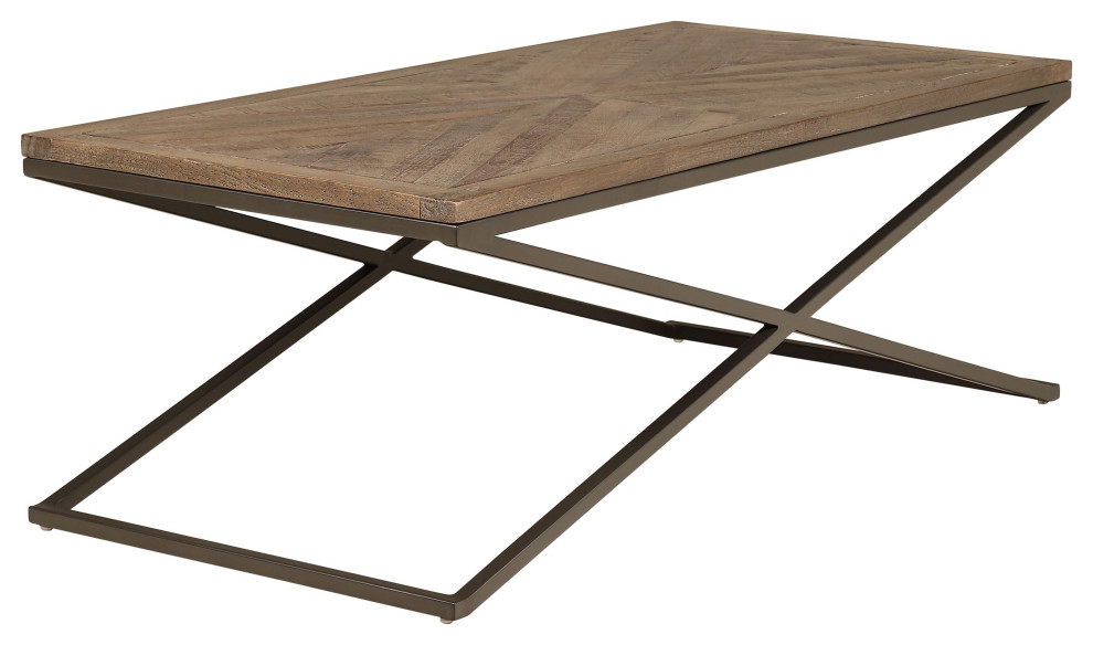 Elgin Mango and Metal Accent Coffee Table With Cross Leg Base