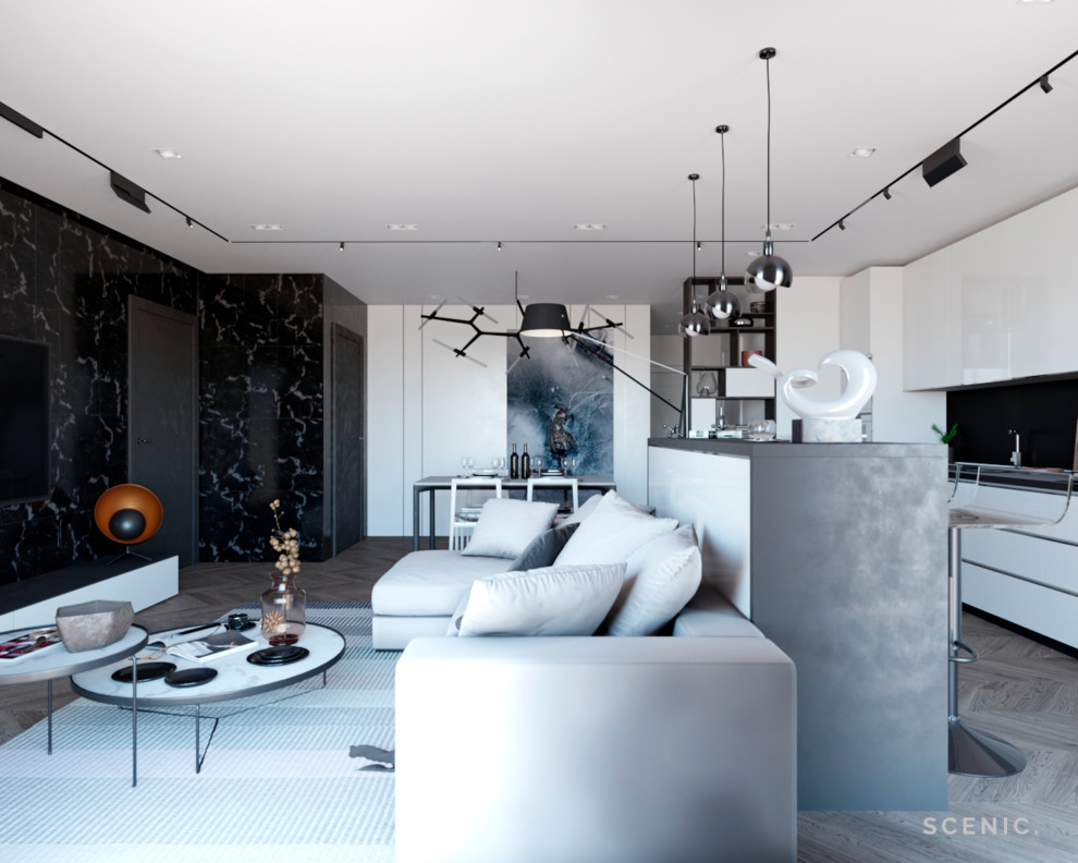 Просторная гостиная в современном стиле